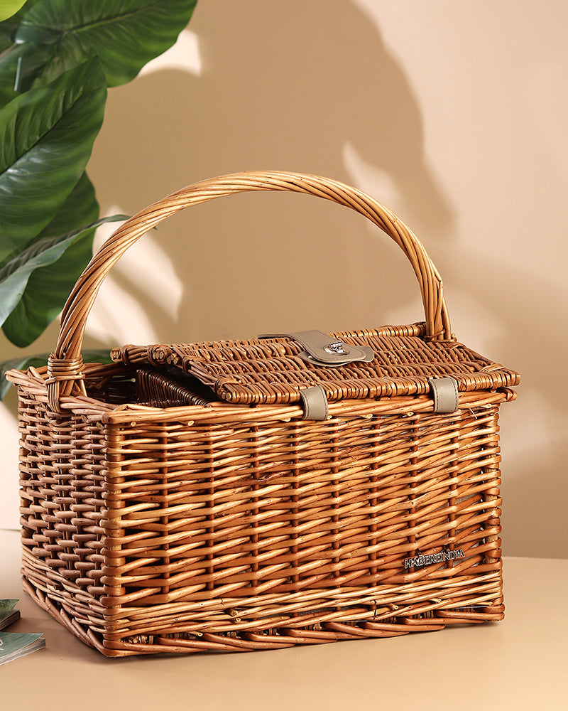 Wicker Picnic Basket | Picnic Basket | Willow Picnic Hamper Set | Vintage-Style Wicker Picnic Hamper