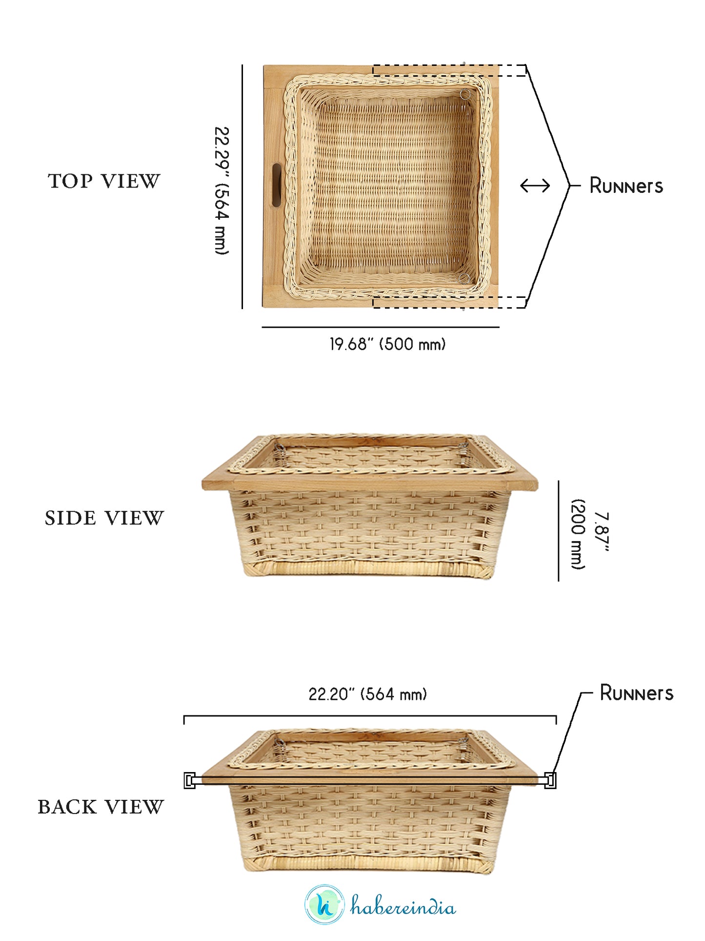 Wicker Modular Kitchen Basket | Pull-Out Basket Double Partition