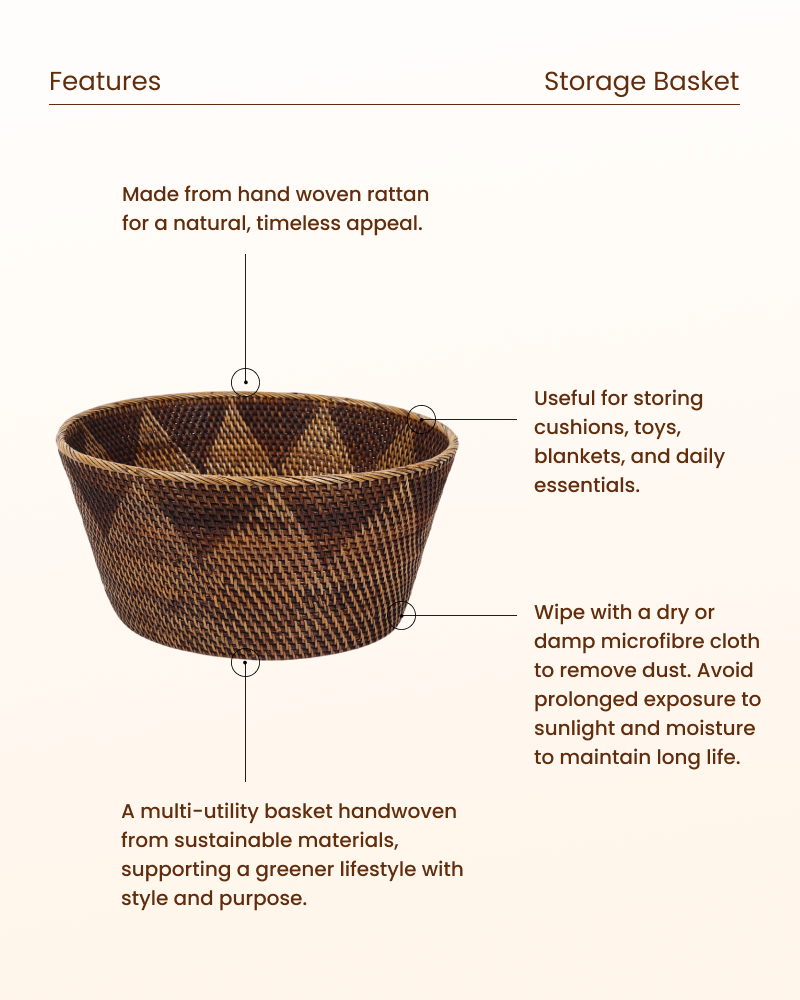 Rattan Woven Basket for Multipurpose Storage and Organization