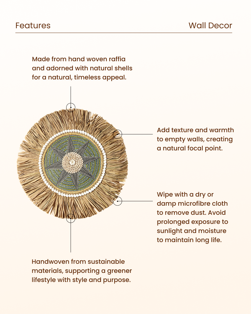Decorative Raffia Wall Circle for Entryway or Workspace