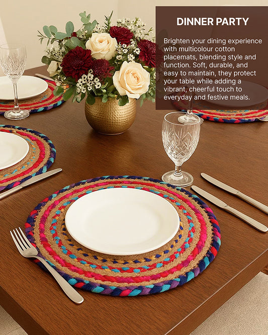Jute Placemat Set of 4 | Round Placemats for Dining Table & Side Table