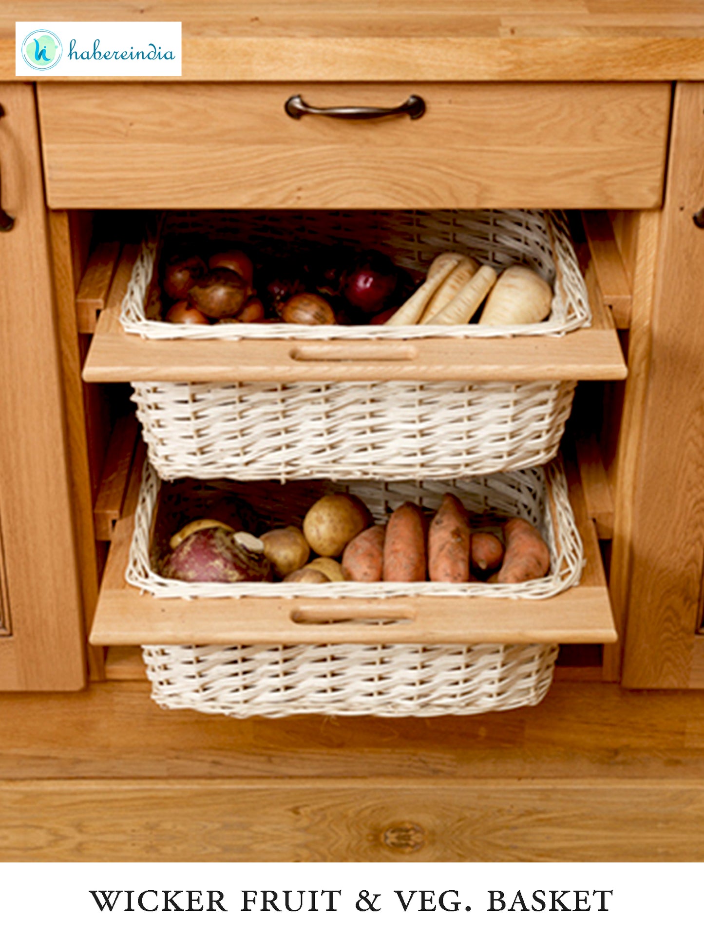 Wicker Modular Kitchen Basket | Pull-Out Basket Double Partition