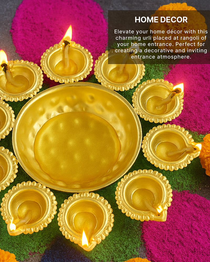 Urli Bowl for Home Décor | Decorative Urli Bowl with Diya | Diya Set for Home