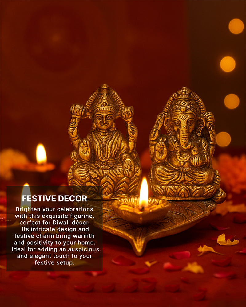 Laxmi Ganesh Idol Figurine | Decorative God Idol for Home | Lakshmi Ganesh Diya