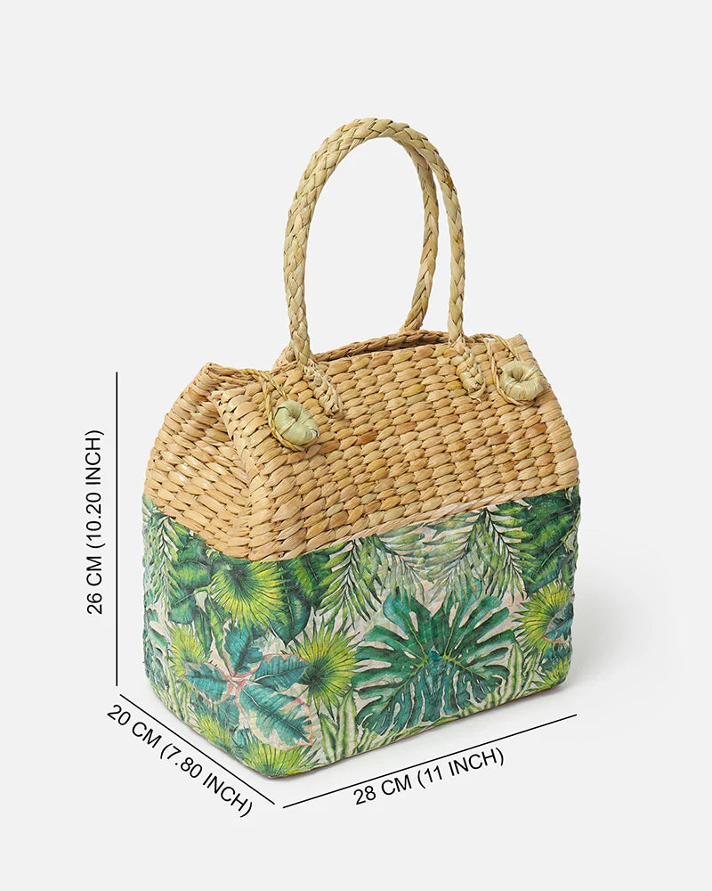 Seagrass Picnic Tote Basket Handmade for Lunch, Travel & Outdoor Fun