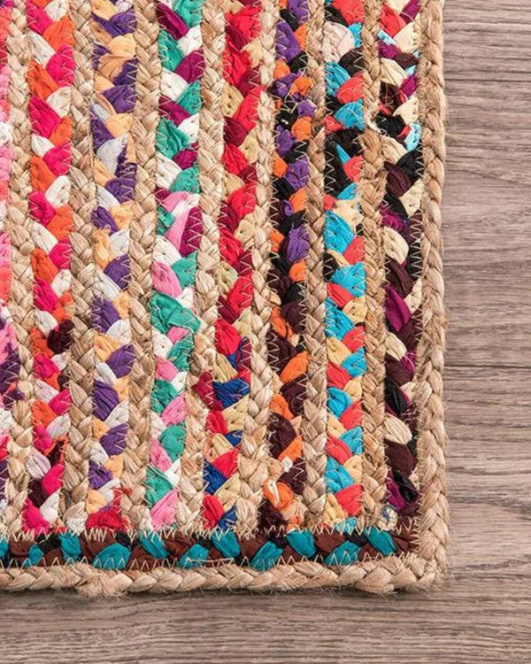 Rustic Multicolor Rectangular Jute Carpet For Bedroom