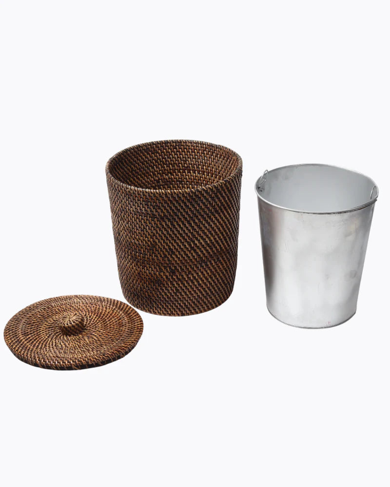 Rattan Dustbin Basket with Lid for Home and Bathroom