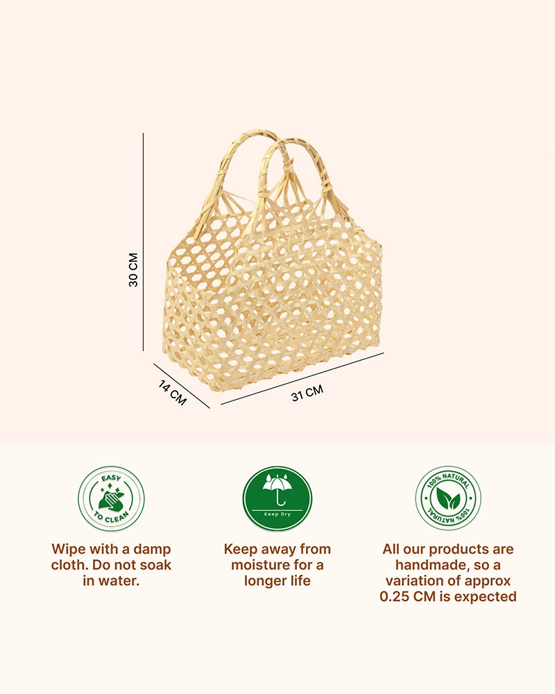 Bamboo Storage Basket with Sturdy Handle for Fruits and Vegetables