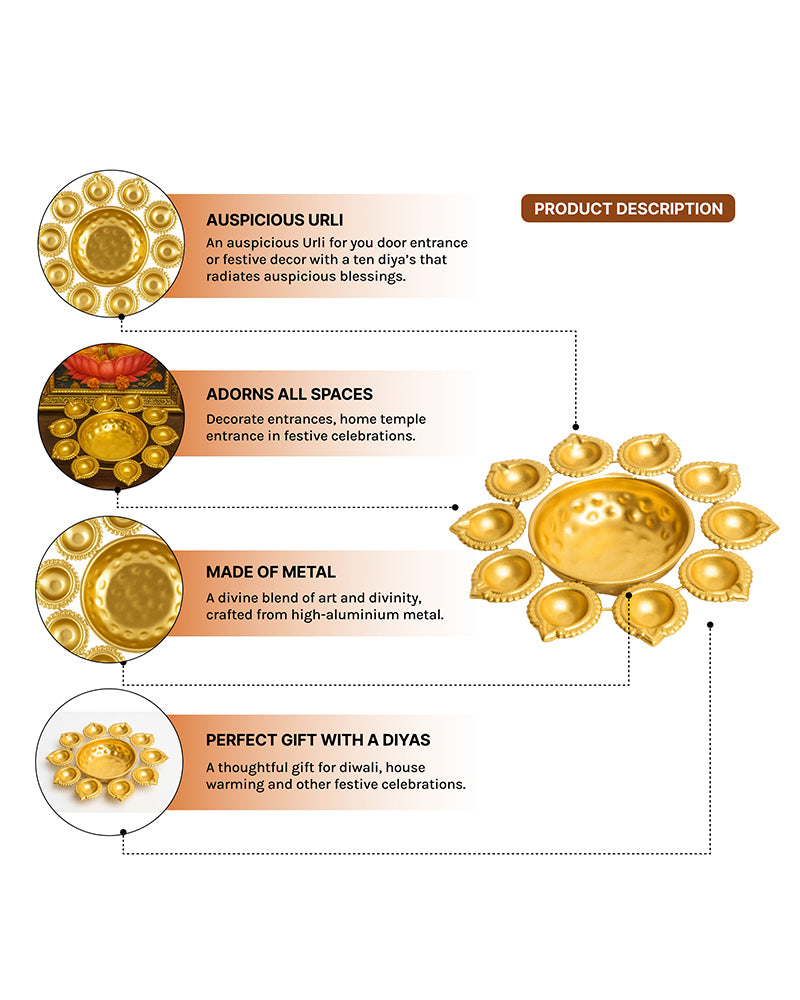 Urli Bowl for Home Décor | Decorative Urli Bowl with Diya | Diya Set for Home
