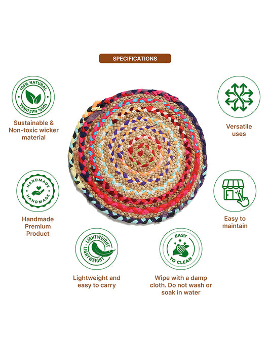 Jute Placemat Set of 4 | Round Placemats for Dining Table & Side Table