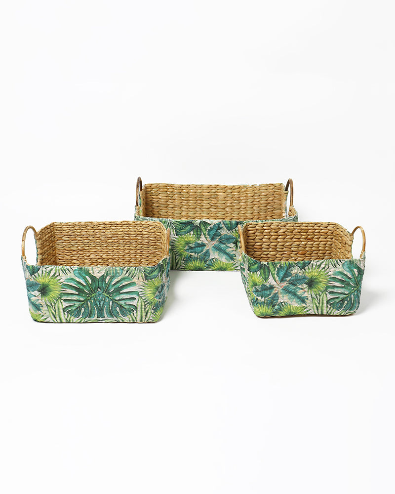 Handmade Seagrass Cane Handle Trays Set of 3 for Serving, Storage, and Decorative Display