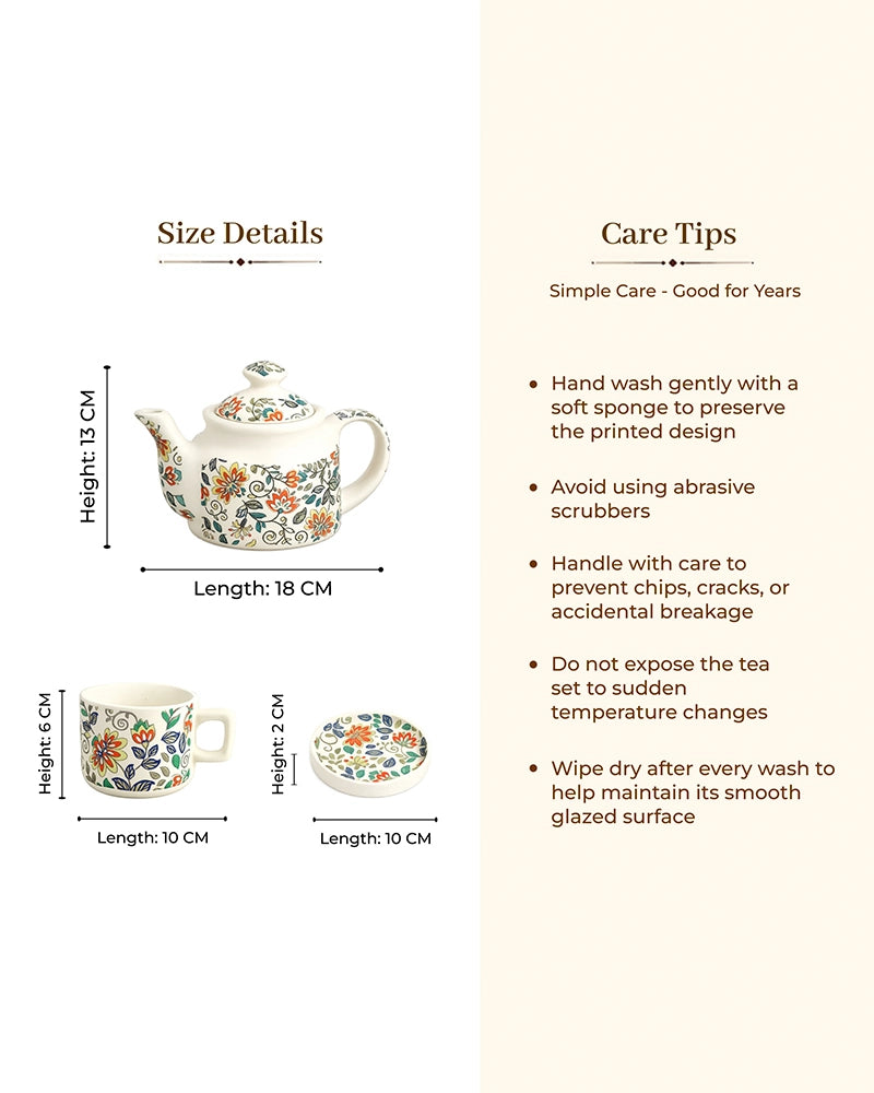 Hand Painted Floral Ceramic Tea Pot Set with Cup & Saucer