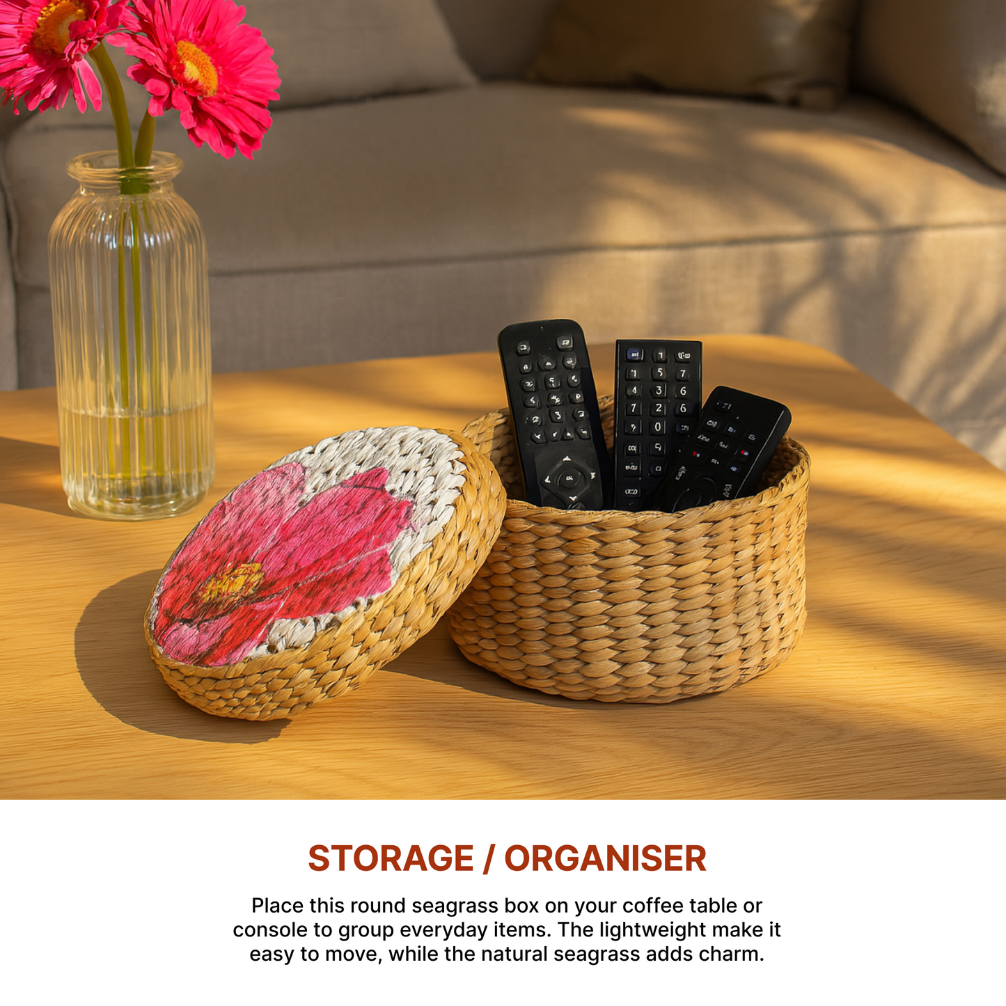 Round Gift Box | Seagrass Organiser Boxes | Storage Box with Lid