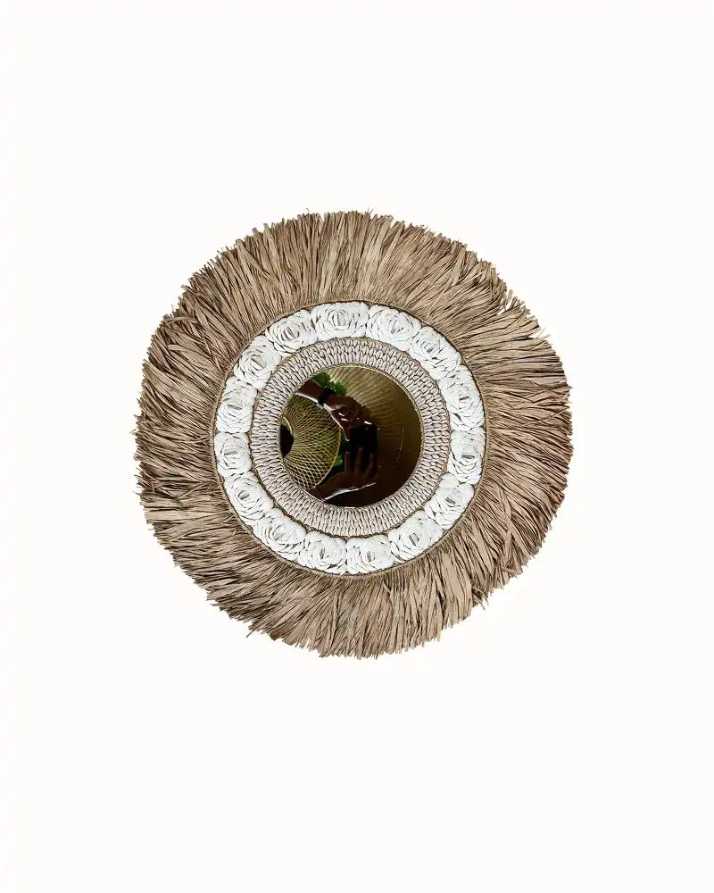 Eco Friendly Natural Raffia and Shell Boho Wall Mirror