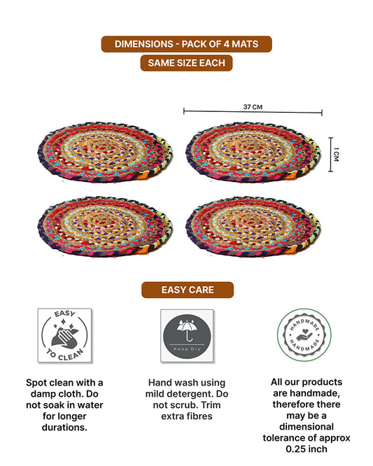 Jute Placemat Set of 4 | Round Placemats for Dining Table & Side Table