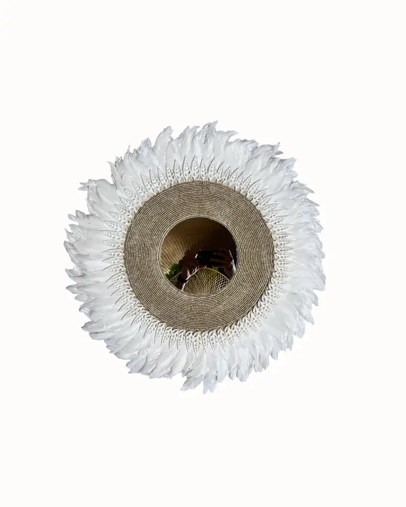 White Feather Boho Wall Mirror Handmade Statement Decorative Mirror