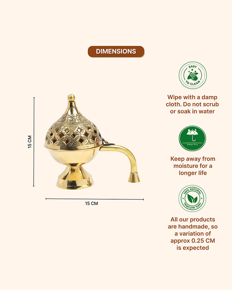 Brass Dhoop Dani for Aarti and Puja with Elegant Sambrani and Loban Holder