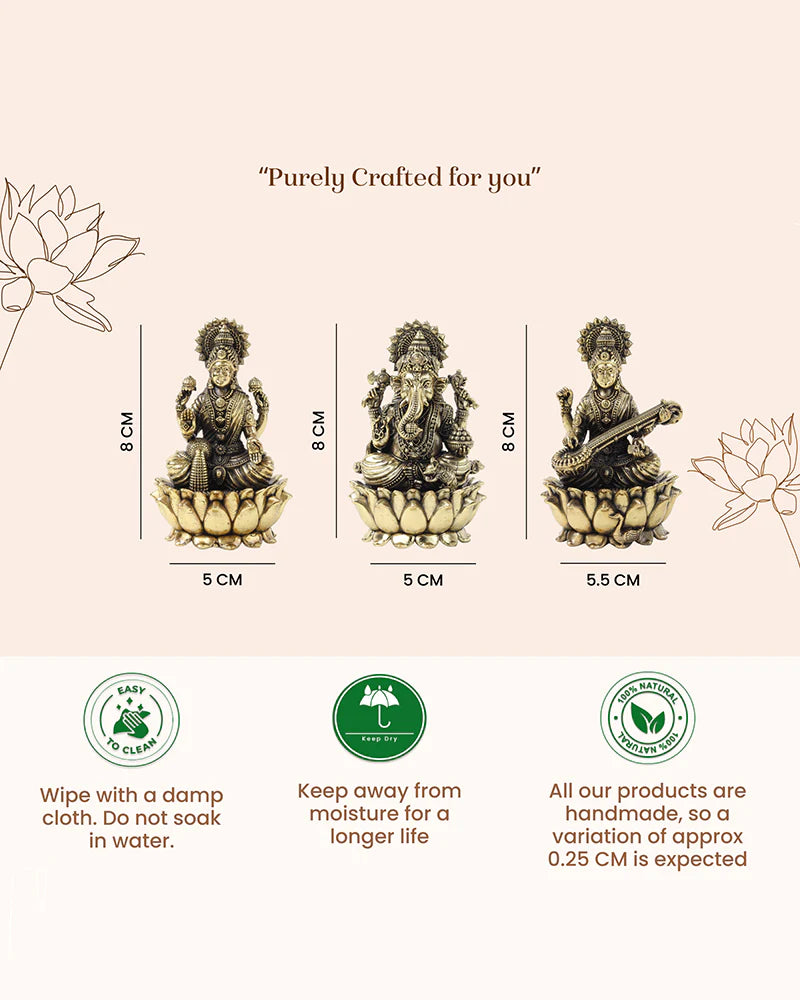 Pure Brass Laxmi Ganesh Sarasvati Idol Set for Home Pooja
