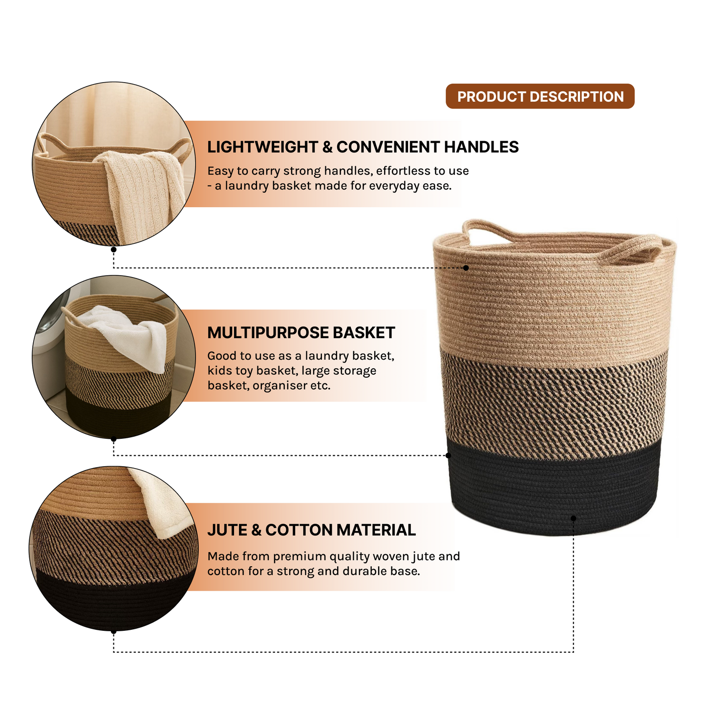 Laundry Basket For Clothes | Toy Storage Basket | Storage Baskets | Jute Laundry Bag