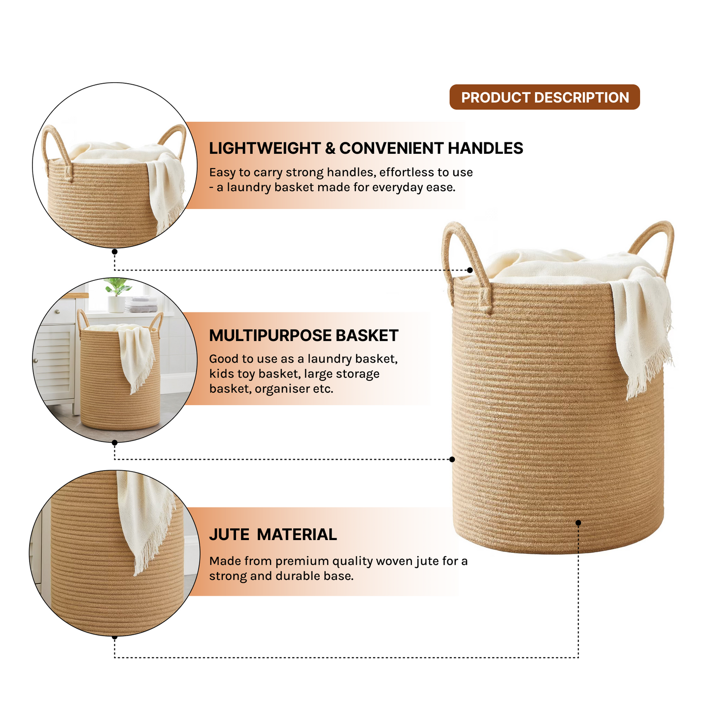 Laundry Basket For Clothes | Storage Baskets | Toy Storage Basket | Jute Laundry Bag