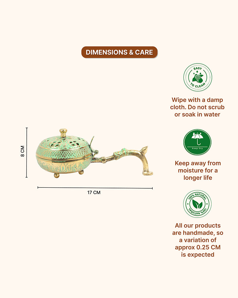 Decorative Brass Dhoopdani for Aarti, Meditation, and Home Temple Aromatic Rituals