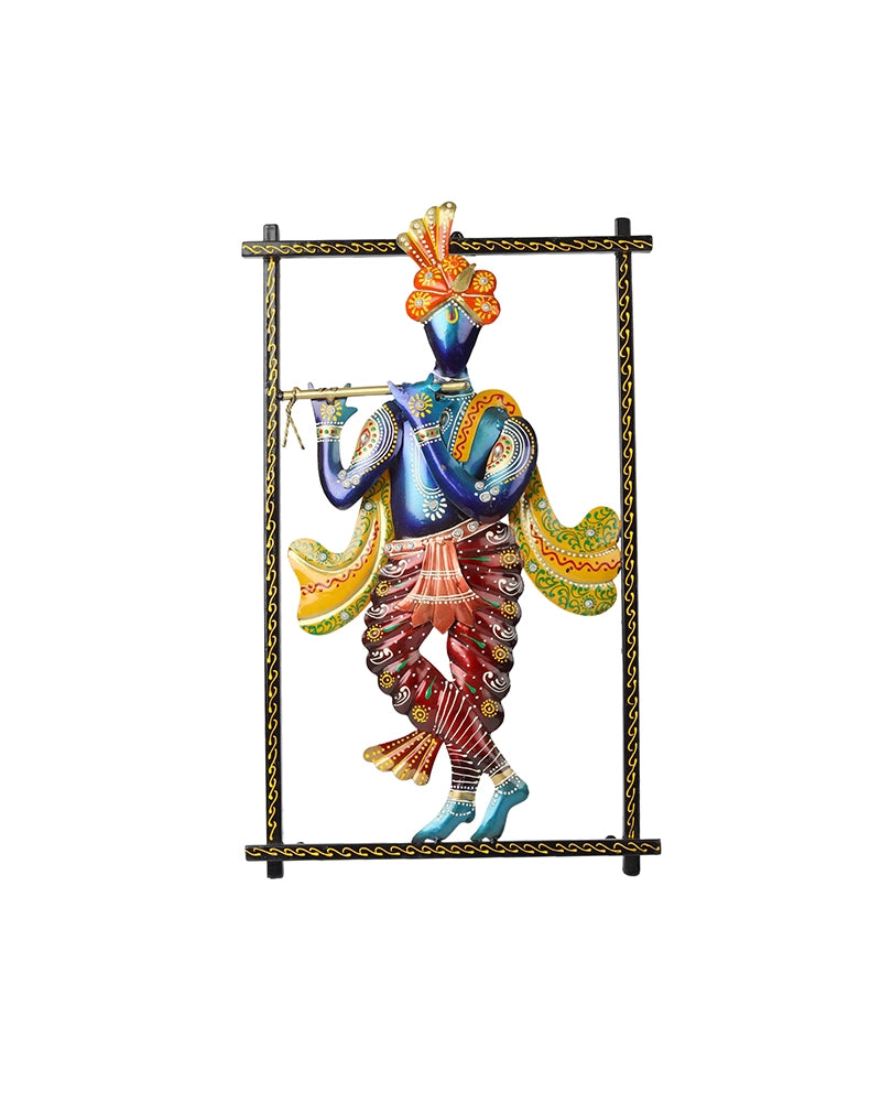 Handcrafted Metal Krishna Flute Playing Wall Hanging Showpiece