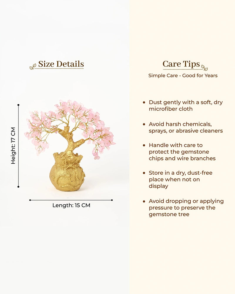 Rare Rose Quartz Crystal Tree in Gold Pot for Love & Positive Energy