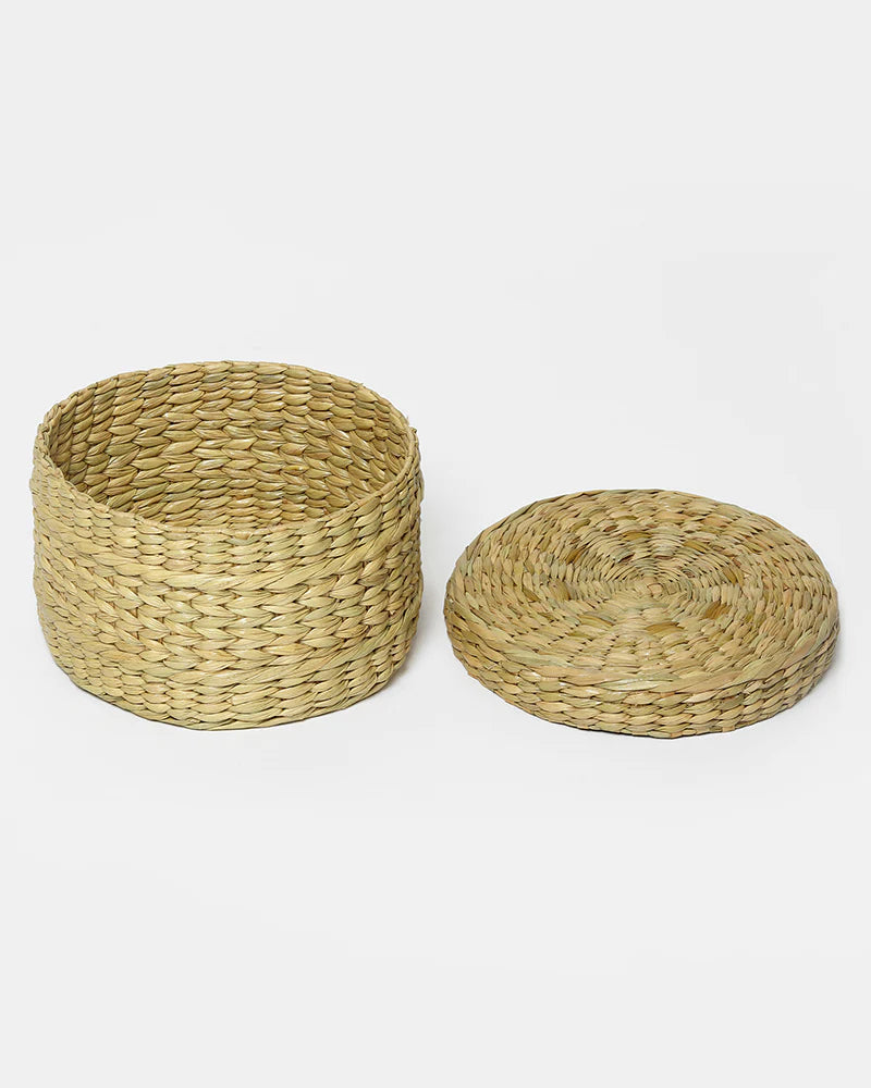 Natural Seagrass Lid Box for Small Wardrobe & Household Items