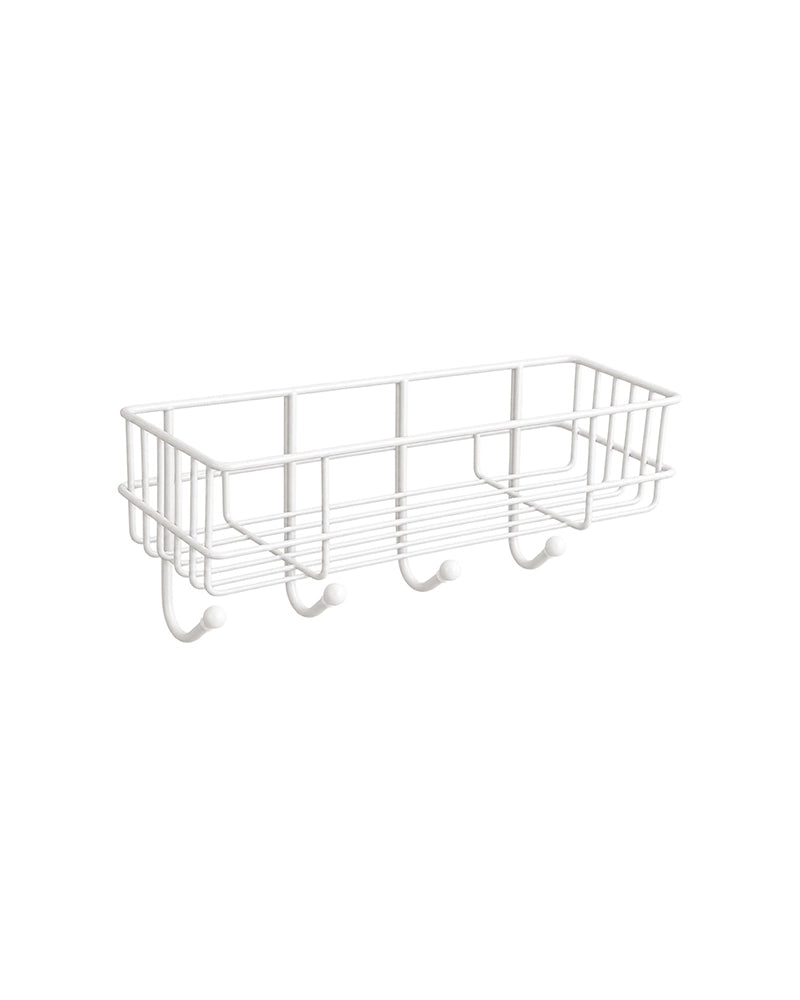 Self Adhesive Metal Wall Shelf with 4 Hanging Hooks for Bathroom Accessories