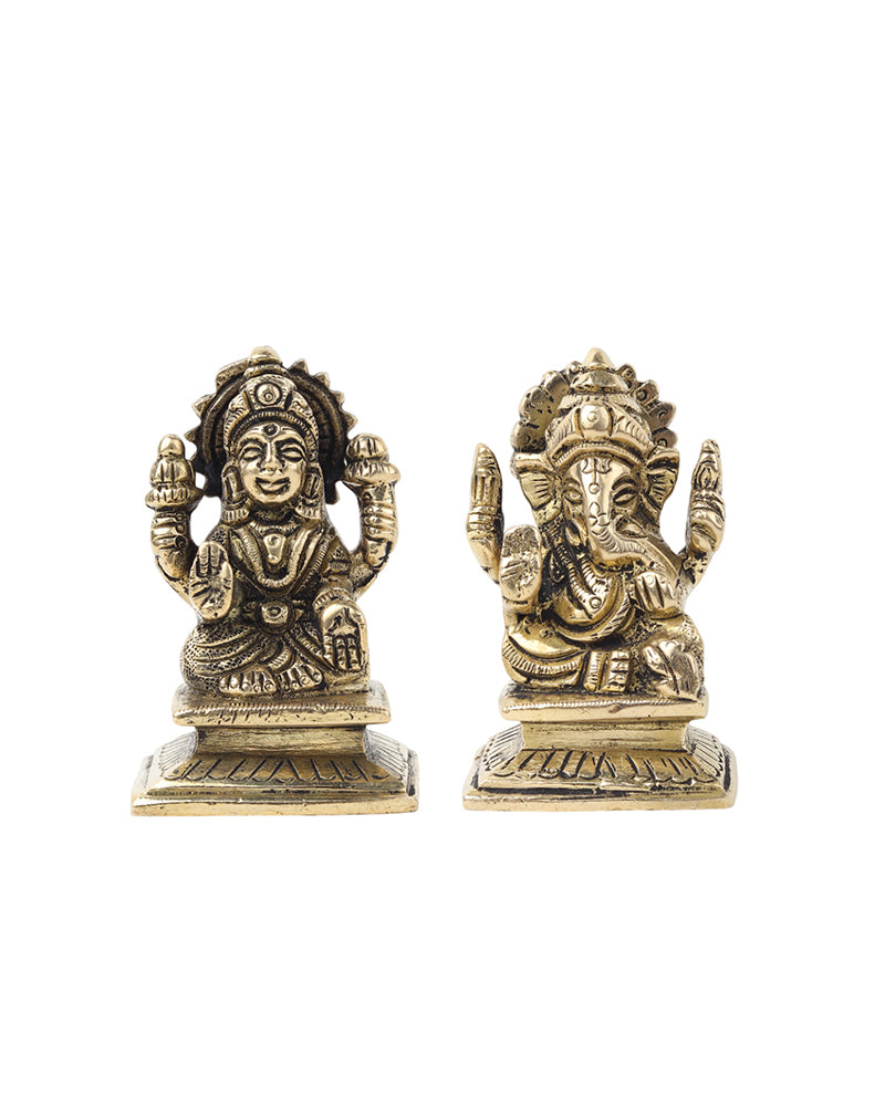 Pure Brass Laxmi Ganesh Idol for Pooja Room and Office