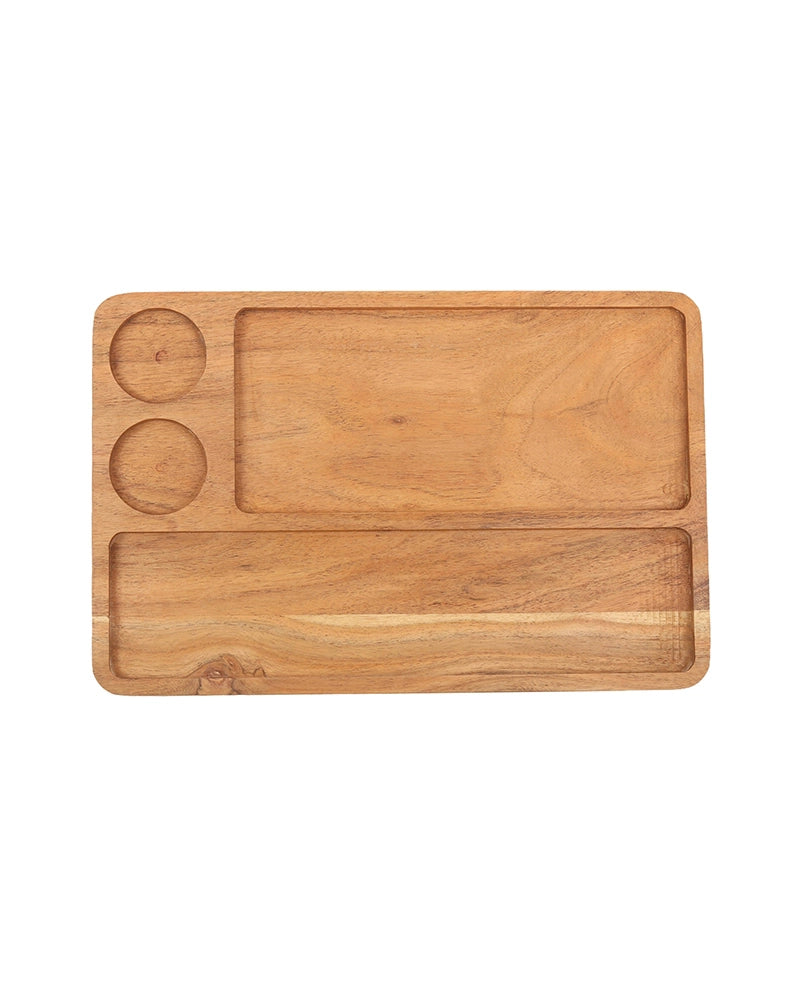 Rectangular Wooden Platter with Cup Sections for Cheese Serving