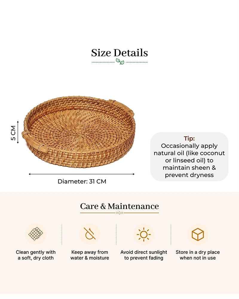 Multipurpose Rattan Tray for Serving Snacks, Drinks, and Stylish Home Decor