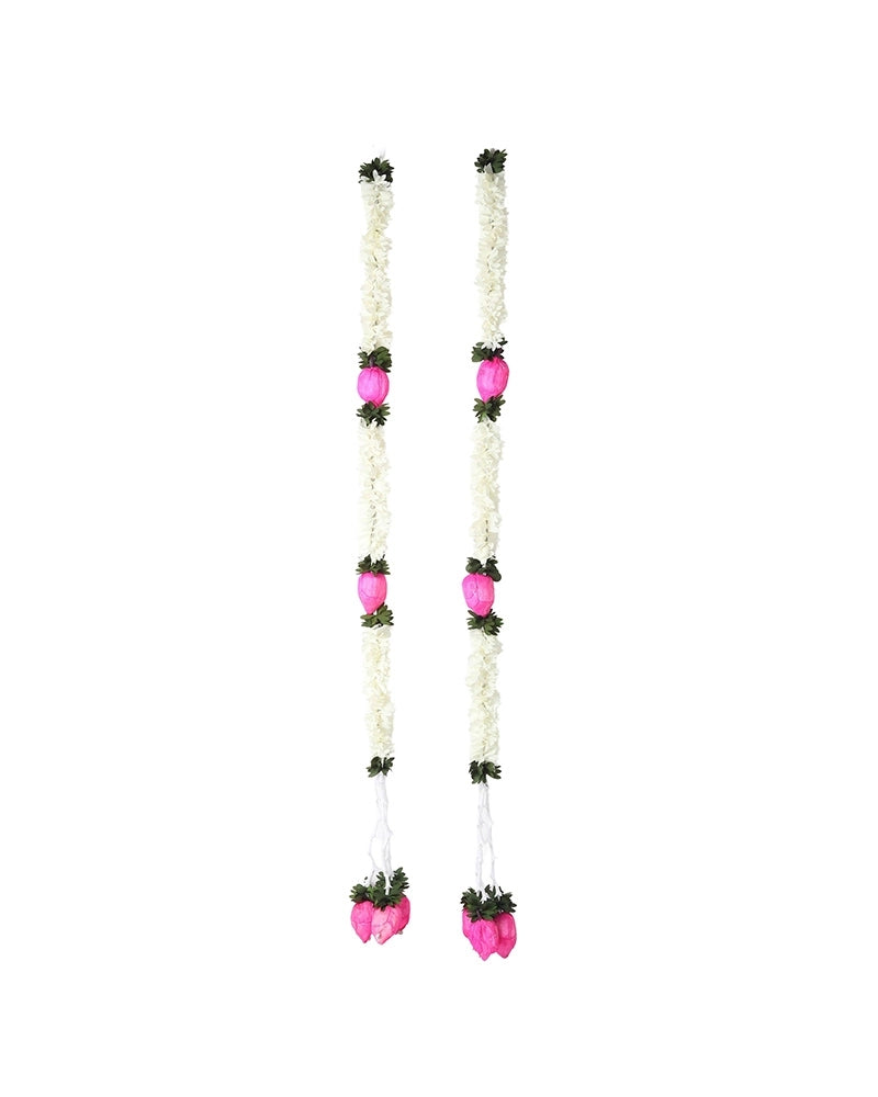 Artificial Marigold Lotus Flower Garland Set of 2 for Pooja and Festive Decor