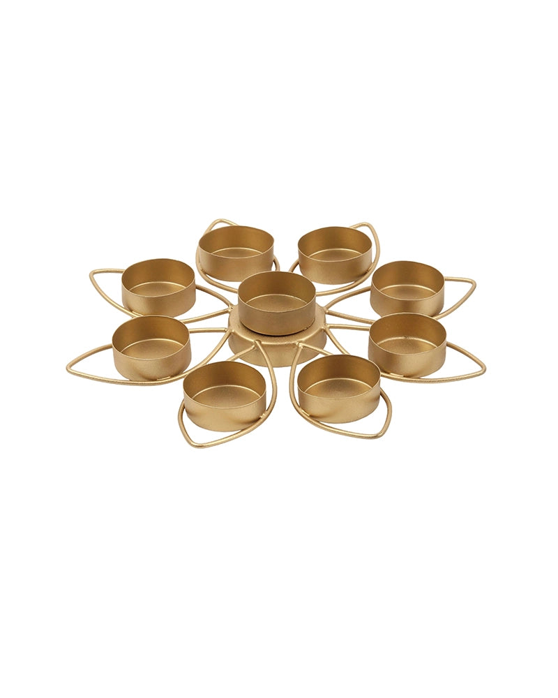 Gold Lotus Flower Tea Light Holder for Living Room and Pooja Room