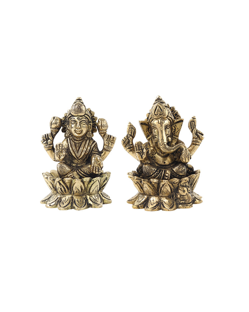 Pure Brass Laxmi Ganesh Idol Set for Home Temple and Decoration