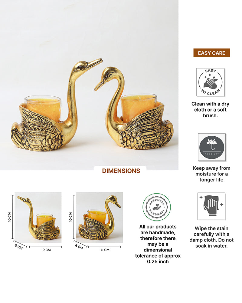 Set of 2 Swan Candle Holder for Home Decor | Tealight Holder | Metal Swan Tealight Holder Showpiece