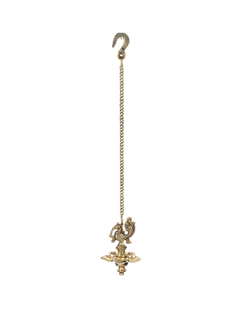 Brass Hanging Diya with Peacock Design for Pooja and Home Decoration