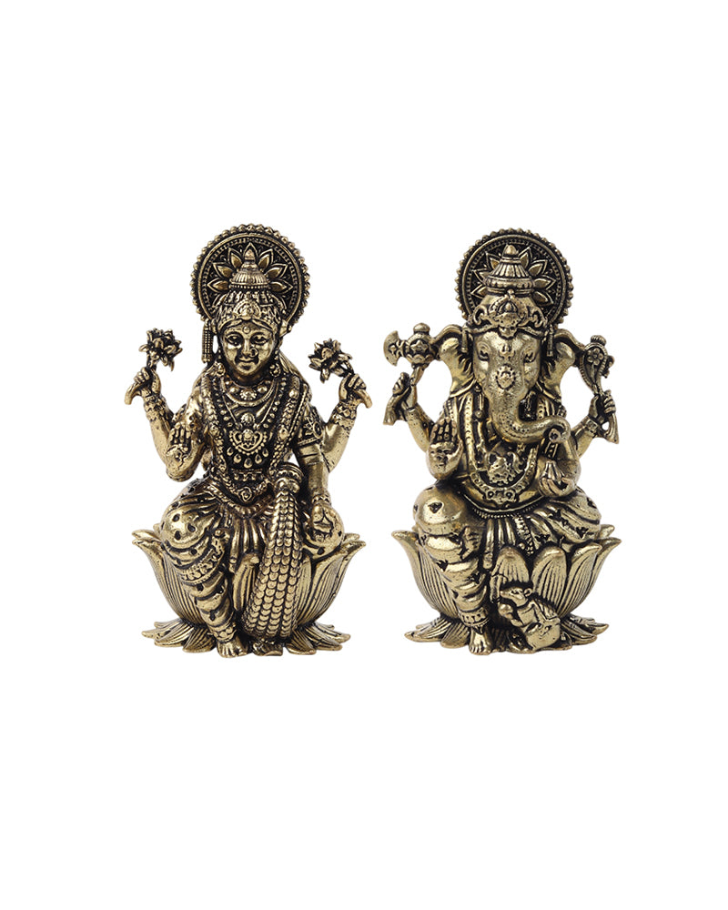 Pure Brass Laxmi Ganesh Ji Idol Set for Traditional Pooja & Showpiece
