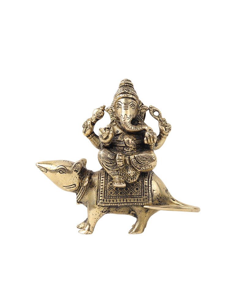 Pure Brass Ganesha Sitting on Mushak for Prosperity and Blessings