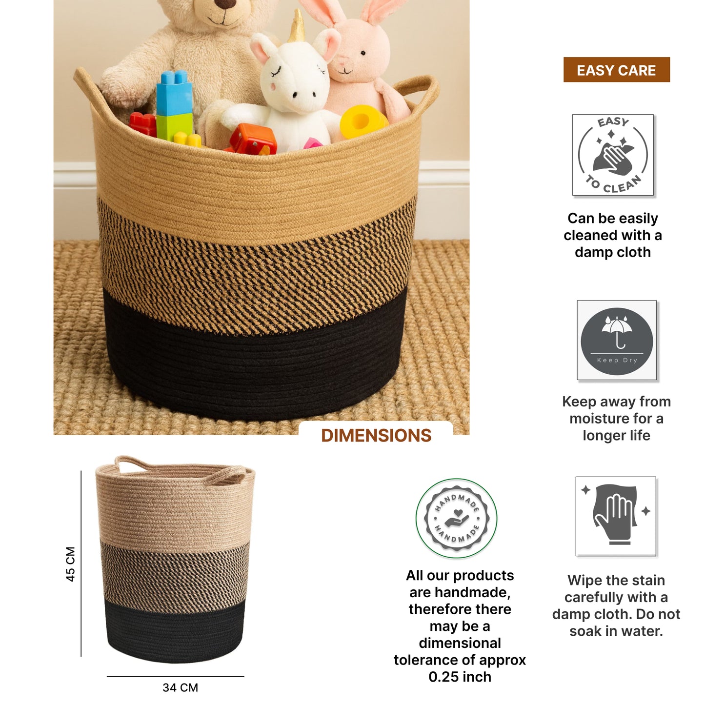 Laundry Basket For Clothes | Toy Storage Basket | Storage Baskets | Jute Laundry Bag