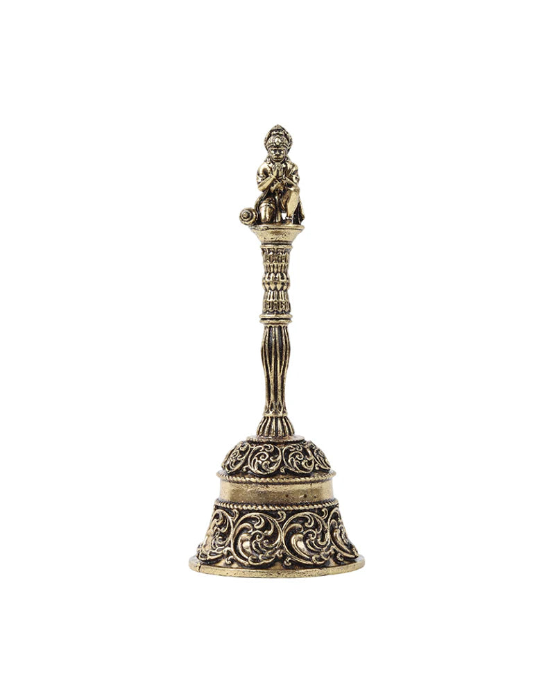 Traditional Brass Pooja Bell with Hanuman Idol for Home Temple