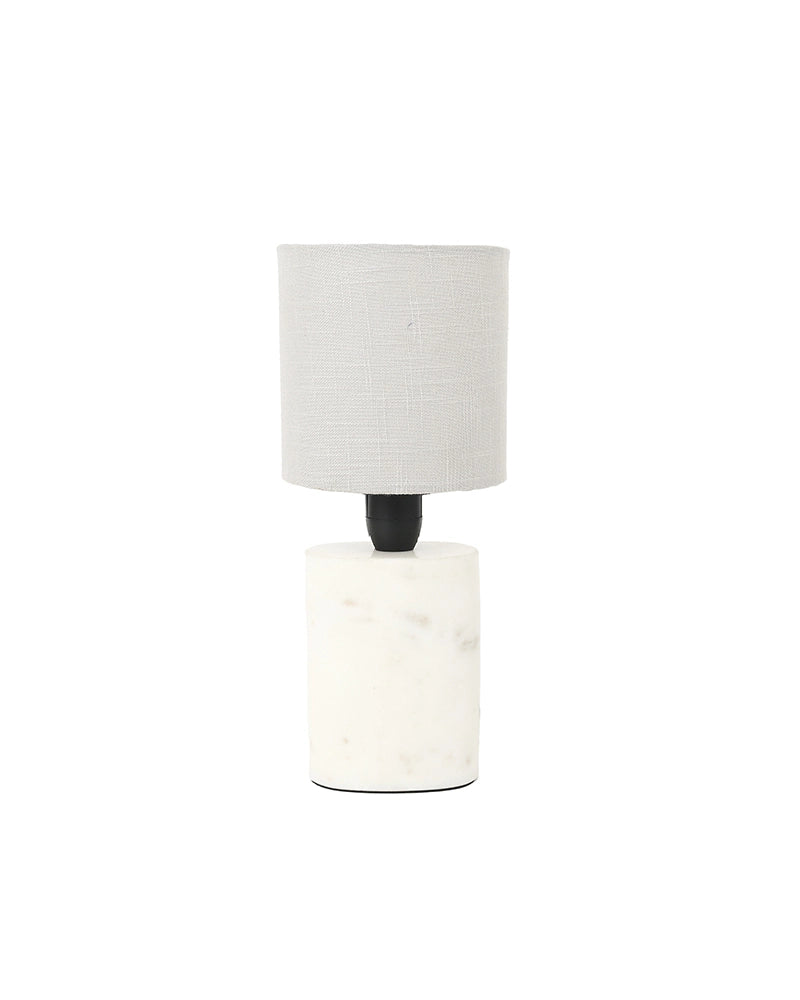 Marble Table Lamp with Linen Shade Warm Ambient Light