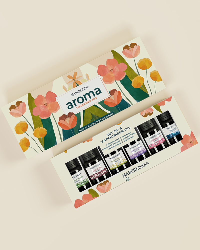 Aroma Oil Collection of 6 Fragrances for Meditation, Spa, and Gifting