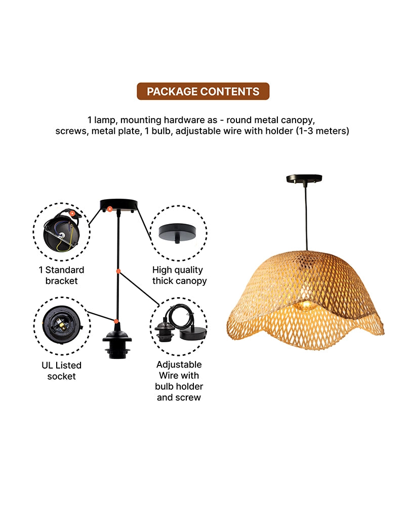 Rustic Bamboo Pendant Lamp for Dining Room, Balcony, and Home Interiors