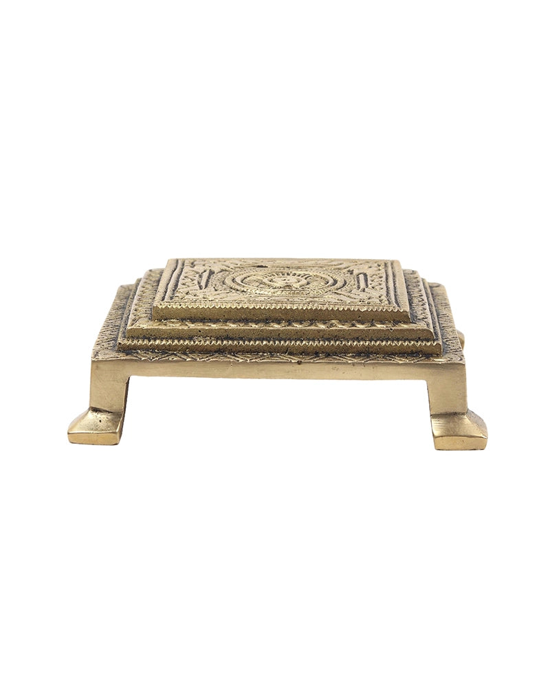 Brass Pooja Chowki Om Design Bajot for Home Temple Puja