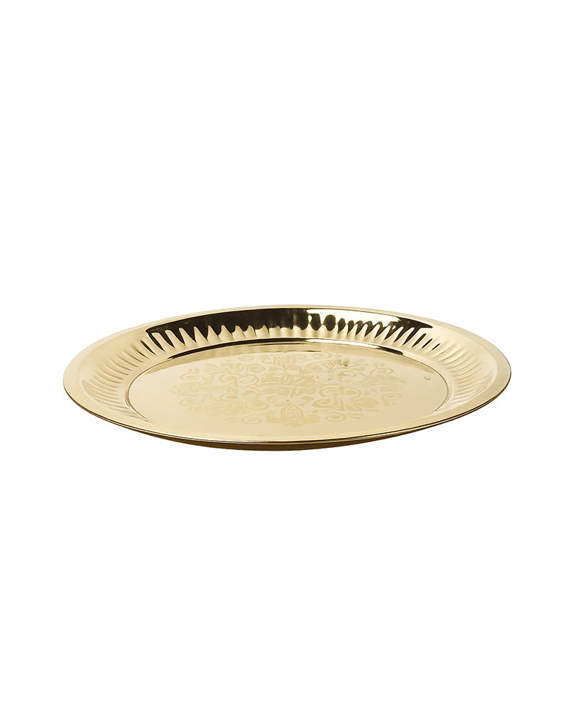 Engraved Brass Pooja Thali (Gold)