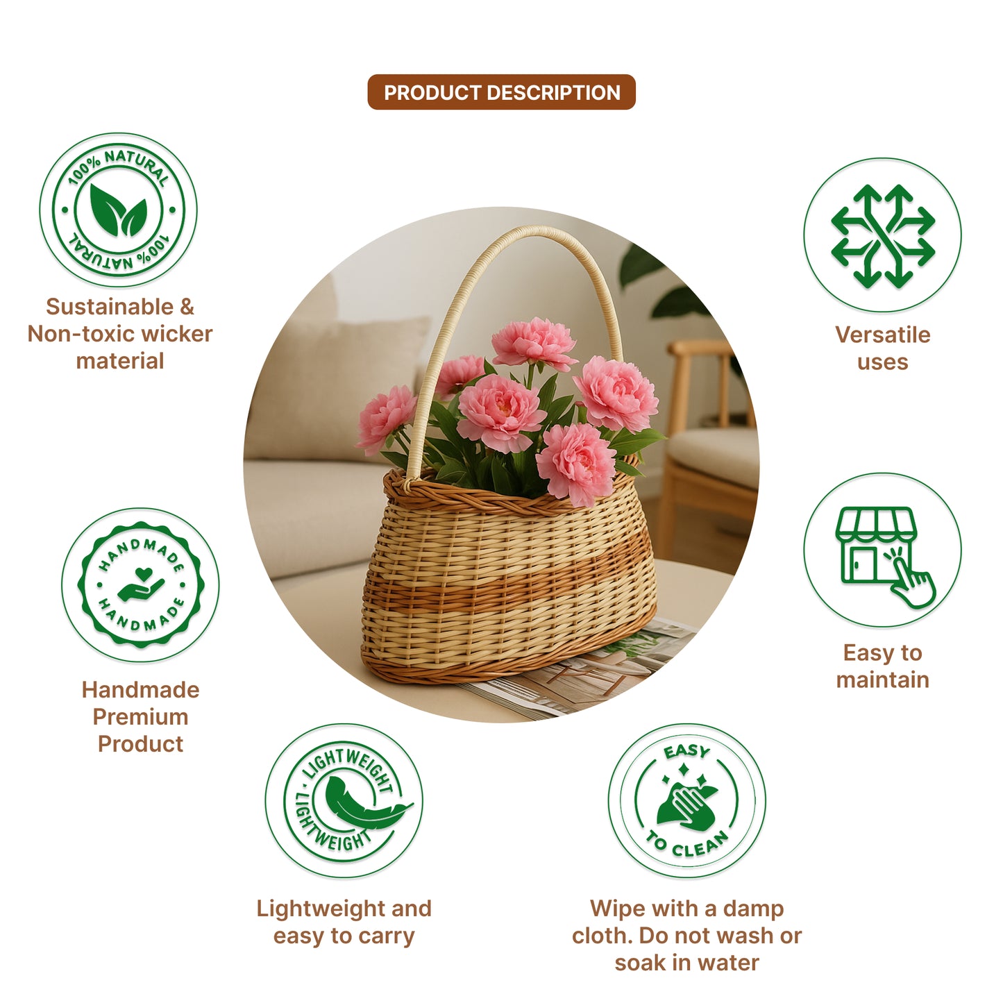 Picnic Baskets | Lunch Bag | Wicker Tiffin Baskets | Fruit & Vegetable Basket