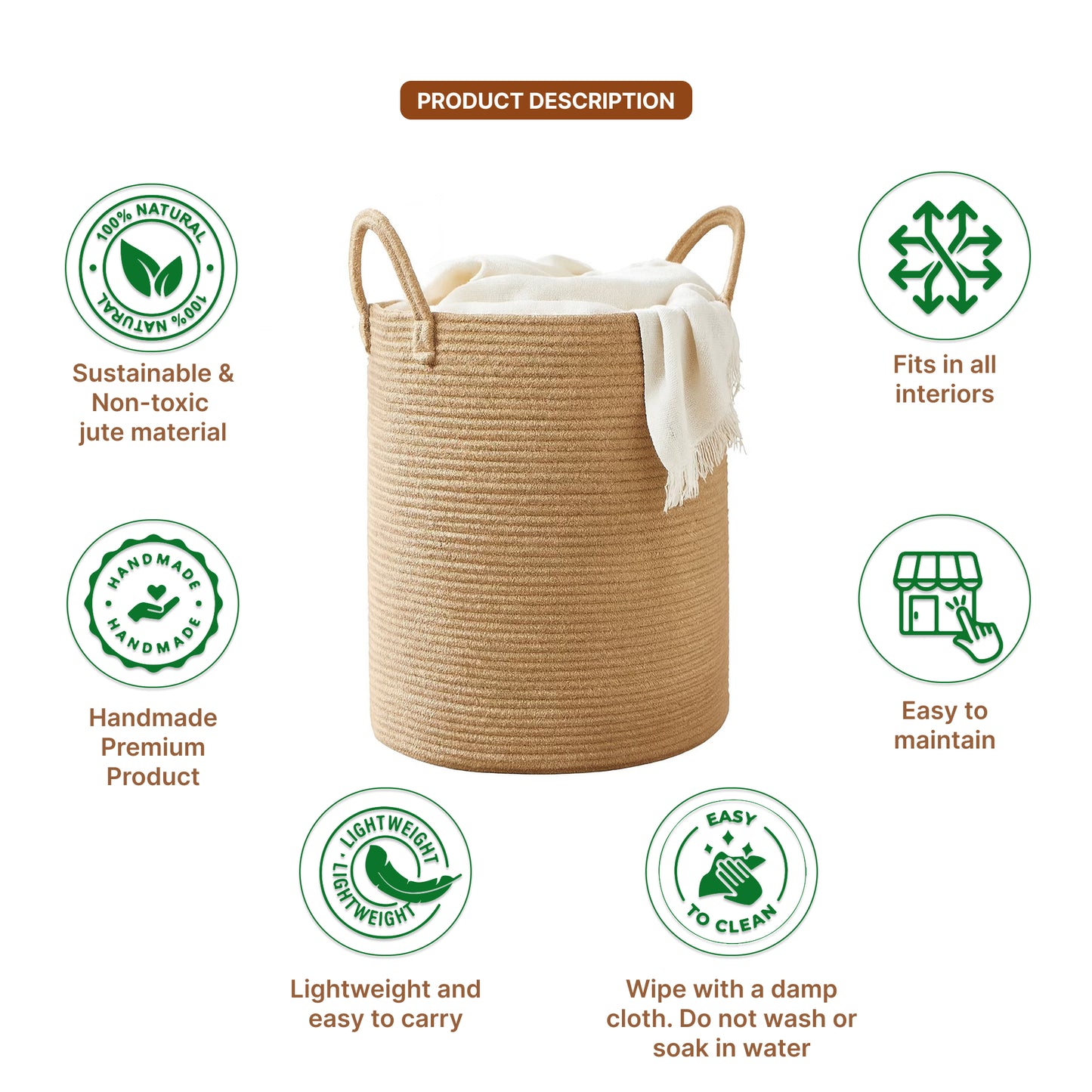 Laundry Basket For Clothes | Storage Baskets | Toy Storage Basket | Jute Laundry Bag