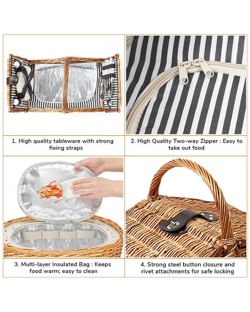 Wicker Picnic Basket With Cutlery | Wicker Picnic Basket With Crockery | Large Picnic Basket
