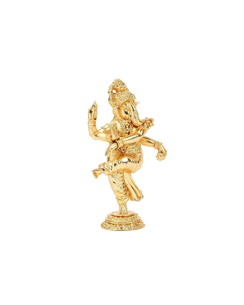 Handcrafted Dancing Brass Ganesha Idol (Gold)